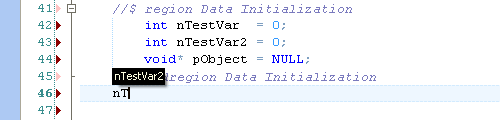 Code Hints. Editor suggest keyword, the inverse color indicates that more then one suggestion available