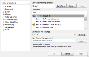 Keyboard settings in HippoEDIT