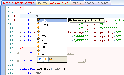 Example of Code Completion in Editor